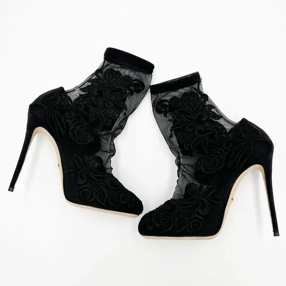 Dolce & Gabbana Embroidered Mesh Stretch-lace Sock Boots In Black - Picture 5 of 14